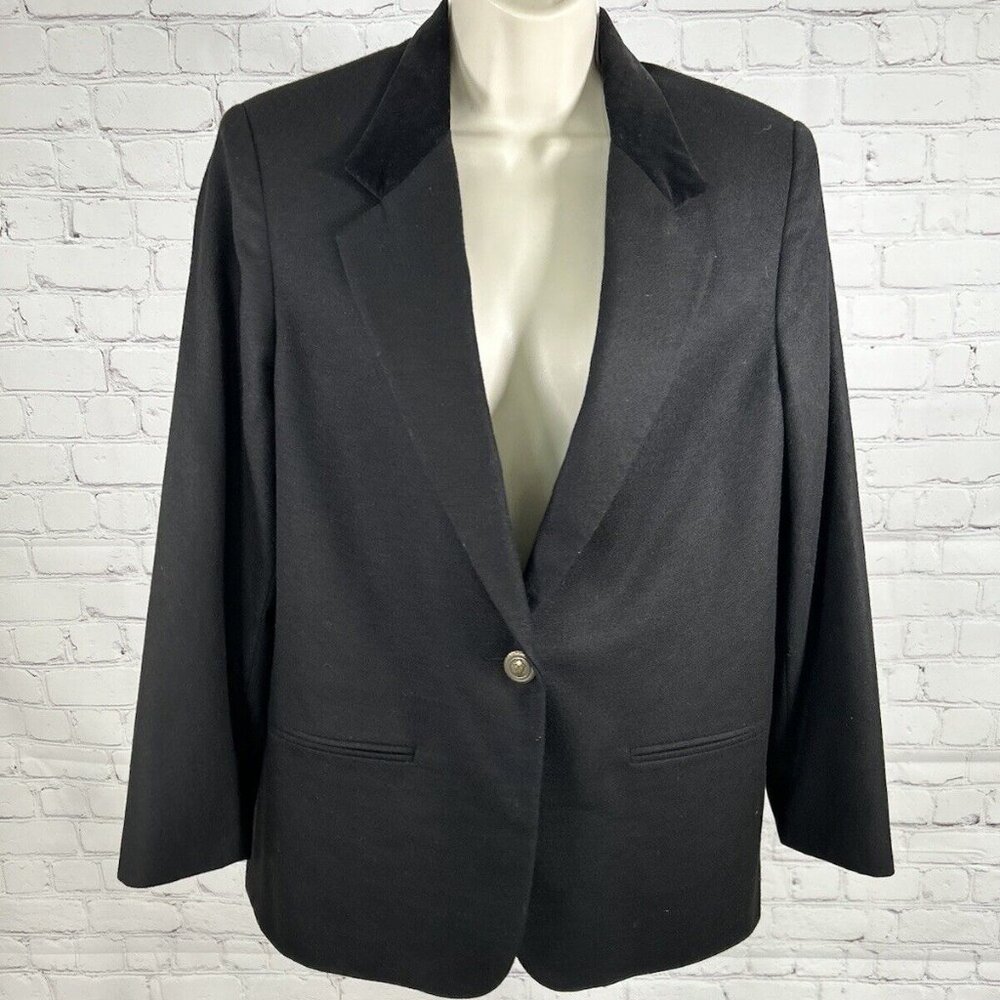 VTG Requirements Petite Black 100% Wool Single Button Blazer Jacket Women’s 12